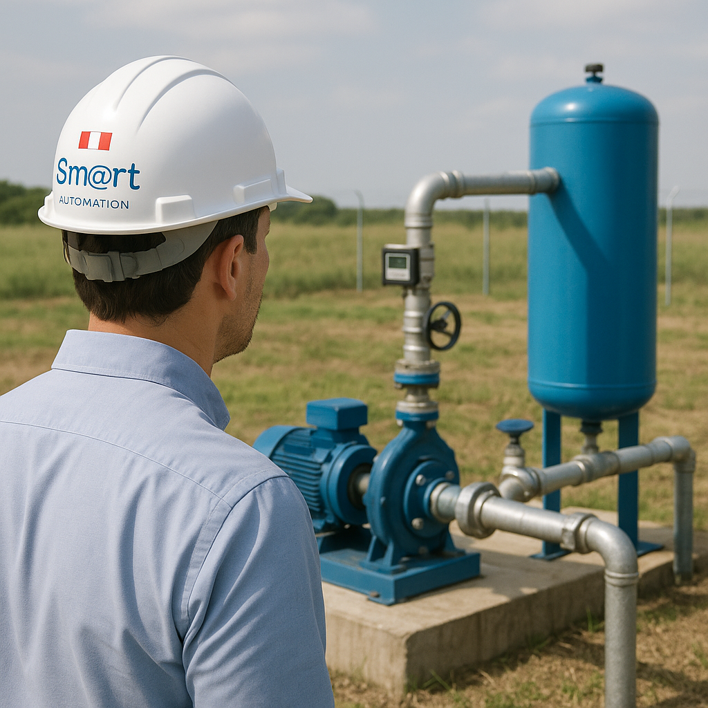 Sistema de bombeo y presión constante de agua en funcionamiento